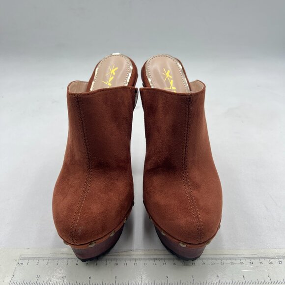 XYD Brown Lug Platform Super High Heels Clog Mules Studded Round Toe Sandals - Picture 3 of 8